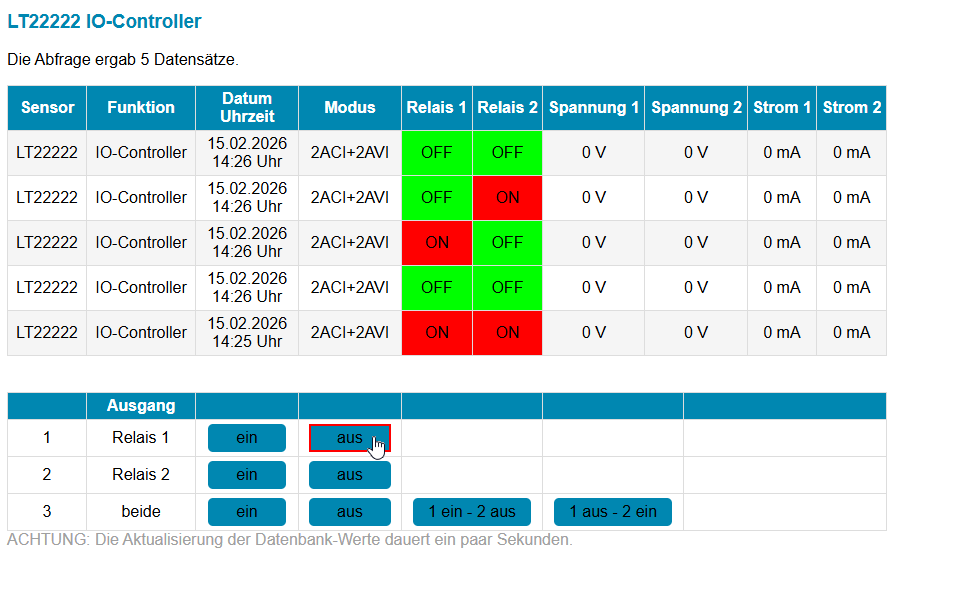 Weboberfläche für den IO-Controller von Dragino (LT-22222-L) Weboberfläche für den IO-Controller von Dragino (LT-22222-L